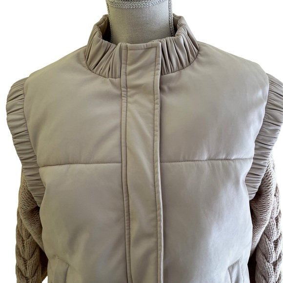 Unreal Fur Cream "Barcelona" Cable Knit Sleeve Puffer Jacket L LIKE NEW - Picture 3 of 11